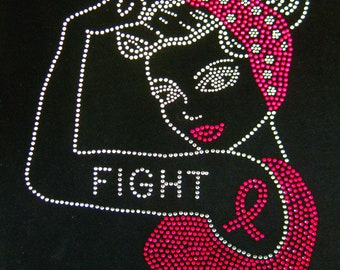 Breast Cancer Awareness Pink Ribbon Rhinestone Iron On transfer Applique Bling for T shirt - 8.5" by 10.5" inches
