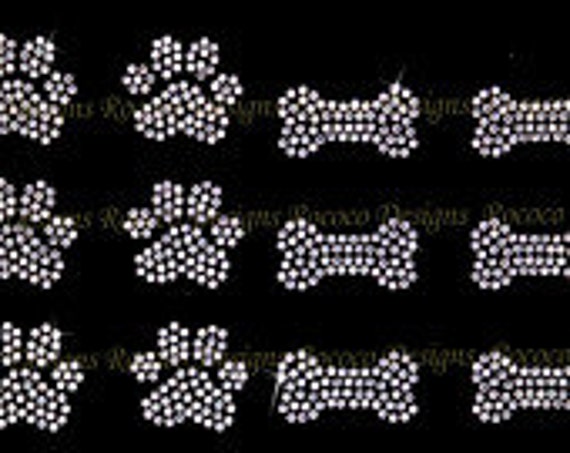 Set of 12 paws and bones clear rhinestone iron on hotfix transfer hotfix bling DIY - each paw 1.5" - Buy 2, Get 1 FREE