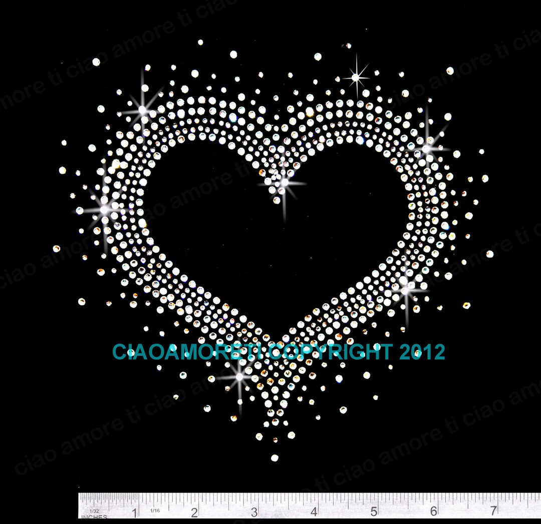 Heart Clear Rhinestone Iron on Hotfix Transfer Bling DIY - 7 Inches ...