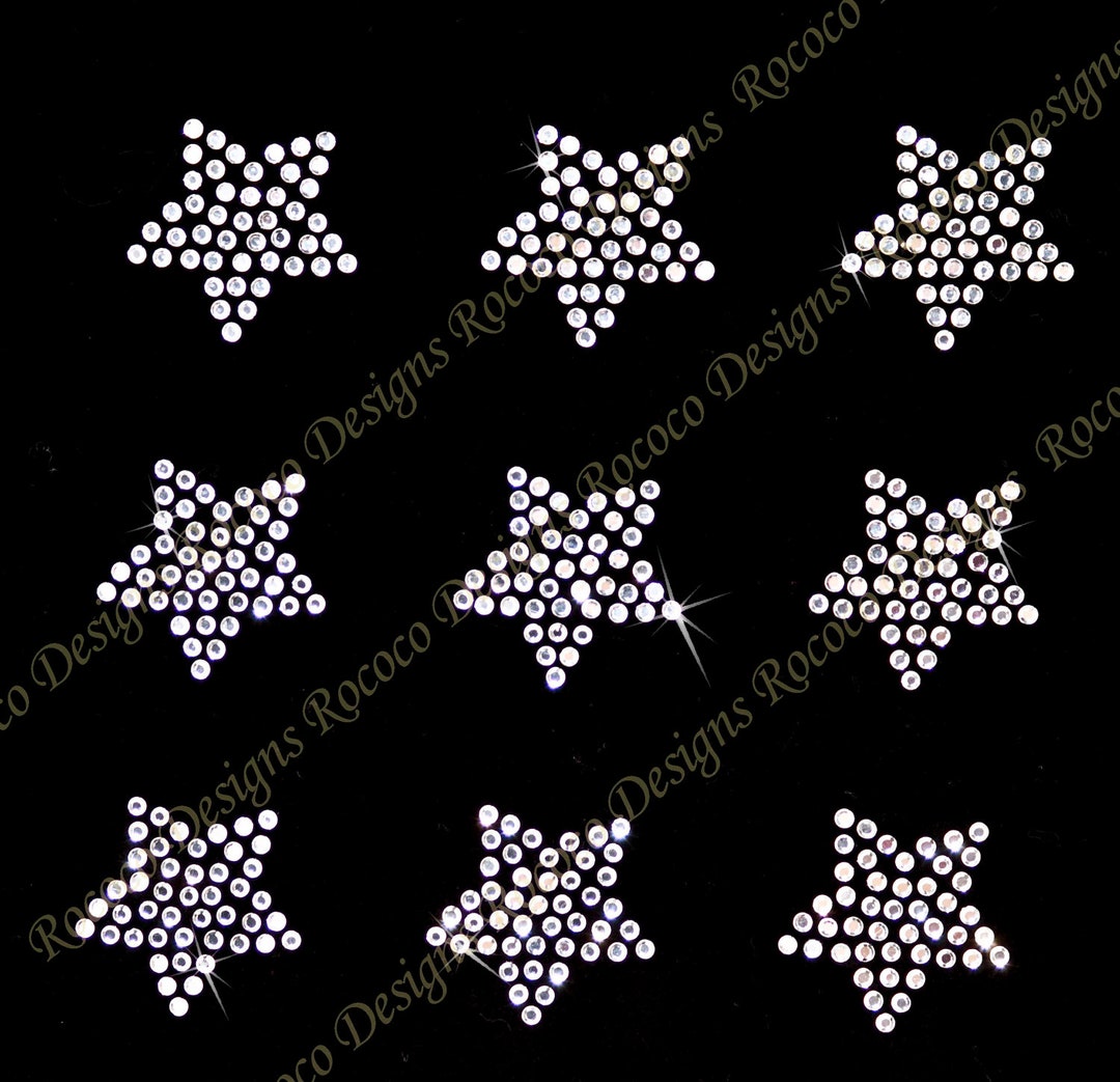 CHOOSE Color-set of 9 Small Clear Rhinestone Stars Iron on Hotfix ...