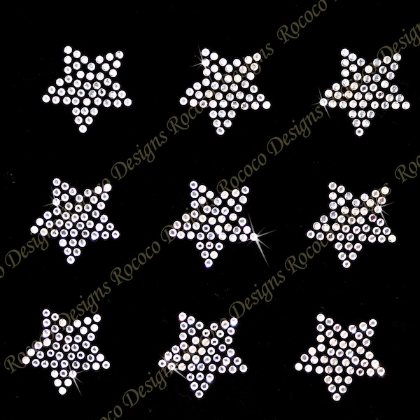 CHOOSE COLOR-set of 9 small clear rhinestone stars iron on hotfix transfer bling DIY- Buy 2, get 1 free