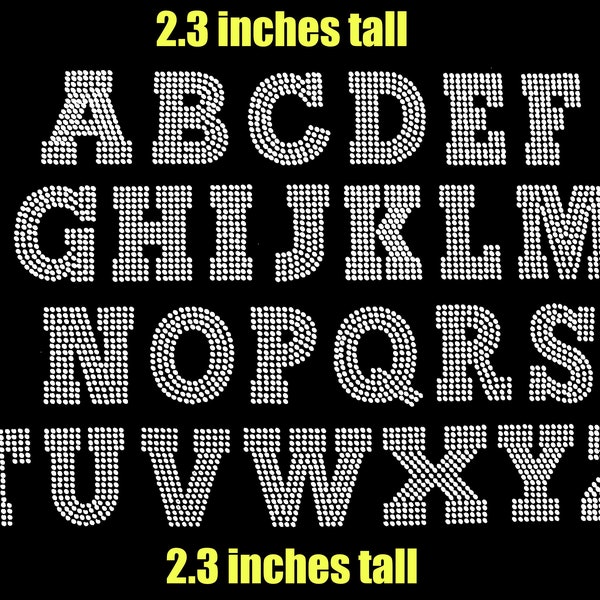 Pick any 5 letters - Large Block alphabet clear rhinestone iron on hotfix transfer bling DIY