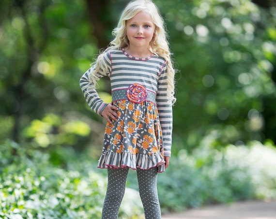 AnnLoren Floral and Striped Dress with Polka Dot