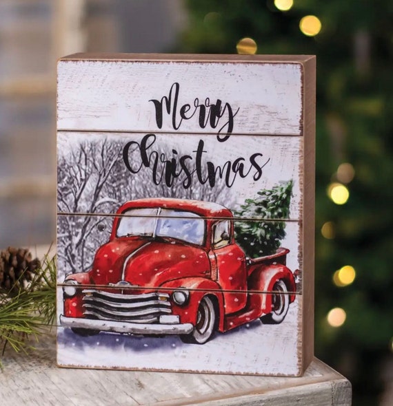 Merry Christmas Red Truck Box Sign