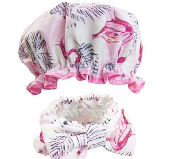 Pink Flamingo Headband and Shower Cap Set