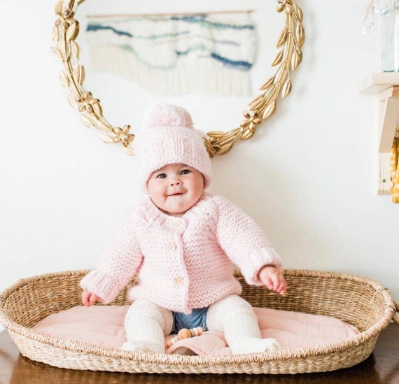 Blush Pink Garter Stitch Cardigan Sweater