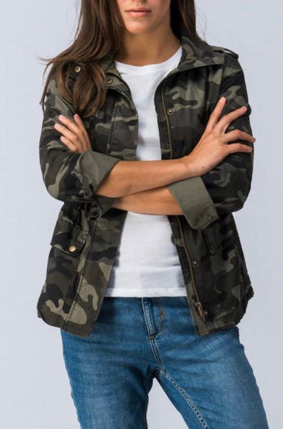 Camo Zip Up Button Down Long Sleeve Jacket