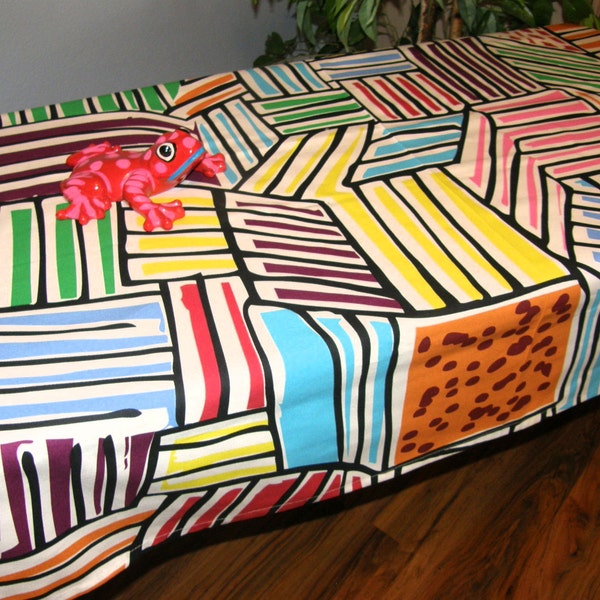 CANDY STRIPES Table Cloth - Pastels in black lines running every which way on cotton cloth