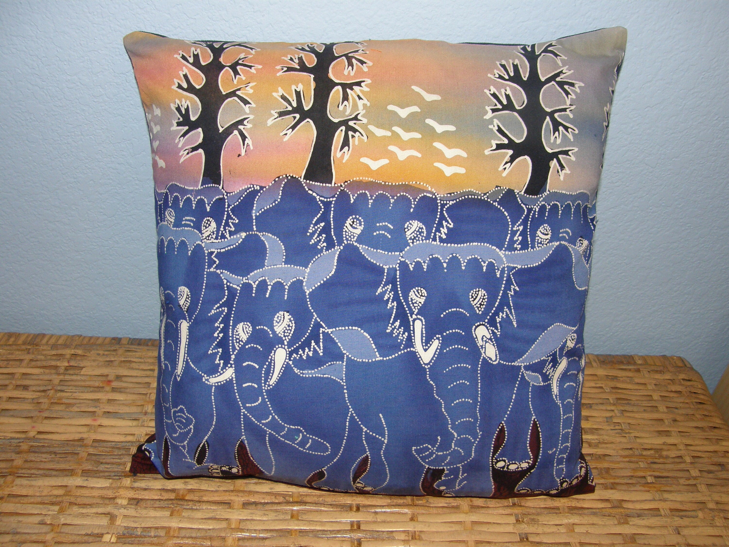 Blue Elephants Pillow Batik Fabric From Indonesia 14 Etsy
