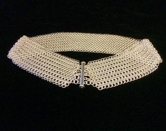 Sterling silver Chainmaille choker, silver chain mail choker, wide mesh  choker, chainmail necklace
