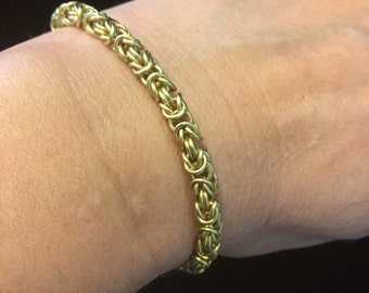 Brass chainmail bracelet,  byzantine bracelet  with magnetic clasp, brass chainmaille jewelry