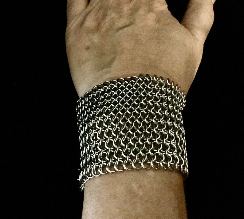 Stainless Steel Chainmaille Cuff Bracelet Wide Mesh Cuff Etsy UK