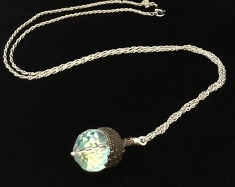 Crystal Acorn Necklace: Long Silver Chain, Nature Jewelry
