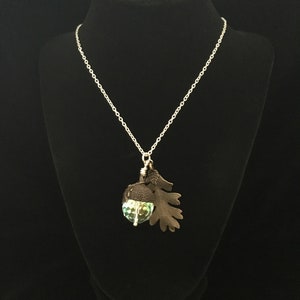 Crystal Acorn pendant, oak leaf necklace,  acorn necklace, long crystal acorn necklace, crystal pendant, crystal jewelry, nature jewel