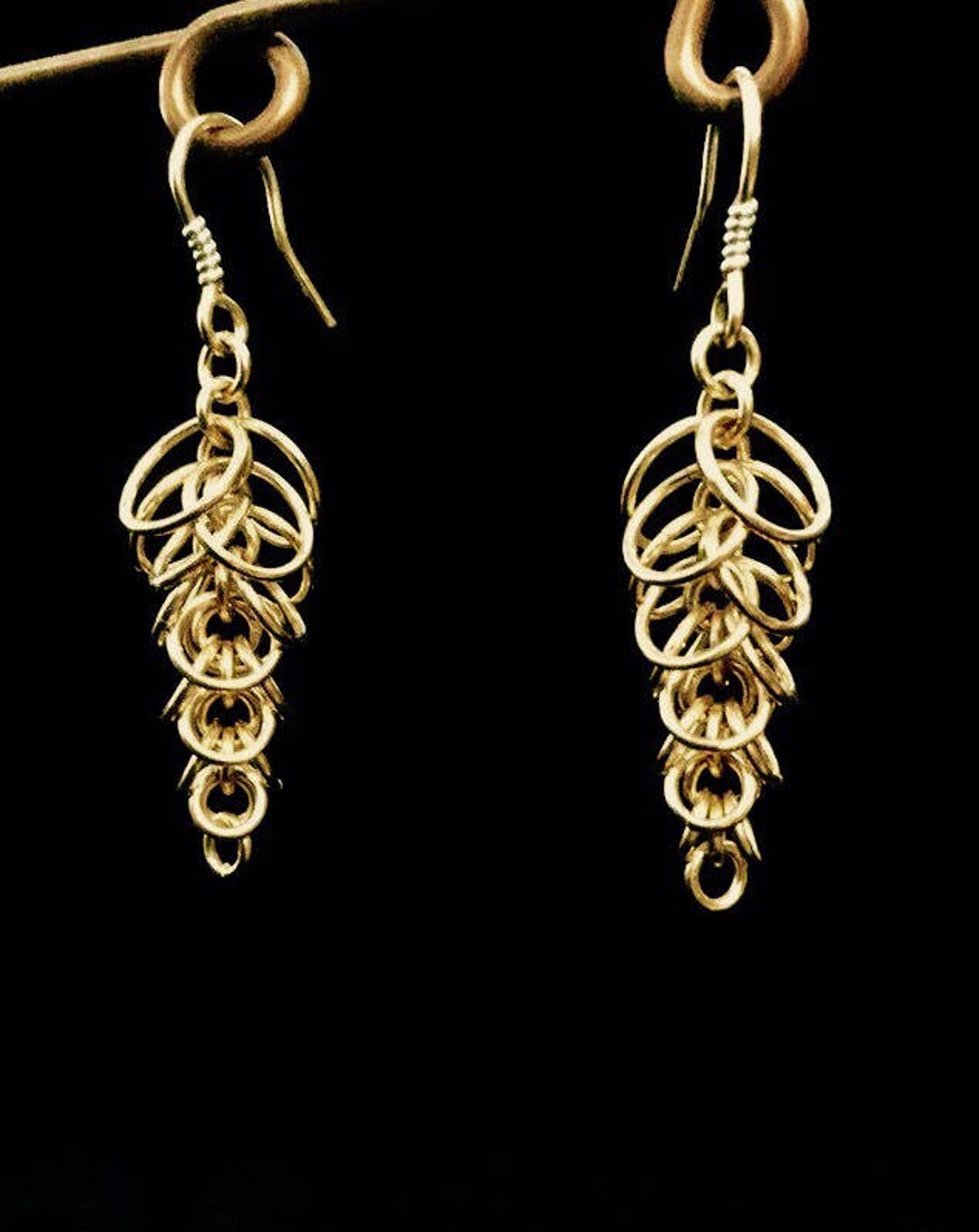 14k Gold Fill Graduated Shaggy Loops Chain Maille Earrings, Gold ...