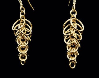 14k gold fill graduated shaggy loops chain maille  earrings, Gold chainmaille earrings, chain earrings,  hand made gold earrings