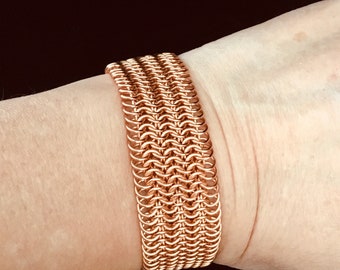 Copper chainmail cuff bracelet, handmade copper chainmaille bracelet, mesh cuff bracelet