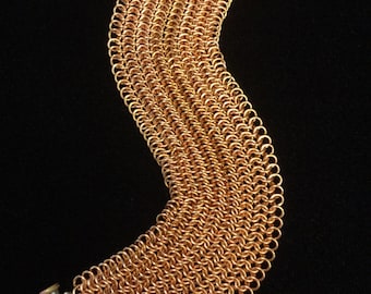 Copper chain mail cuff bracelet, wide mesh cuff bracelet, handmade copper chainmaille bracelet,
