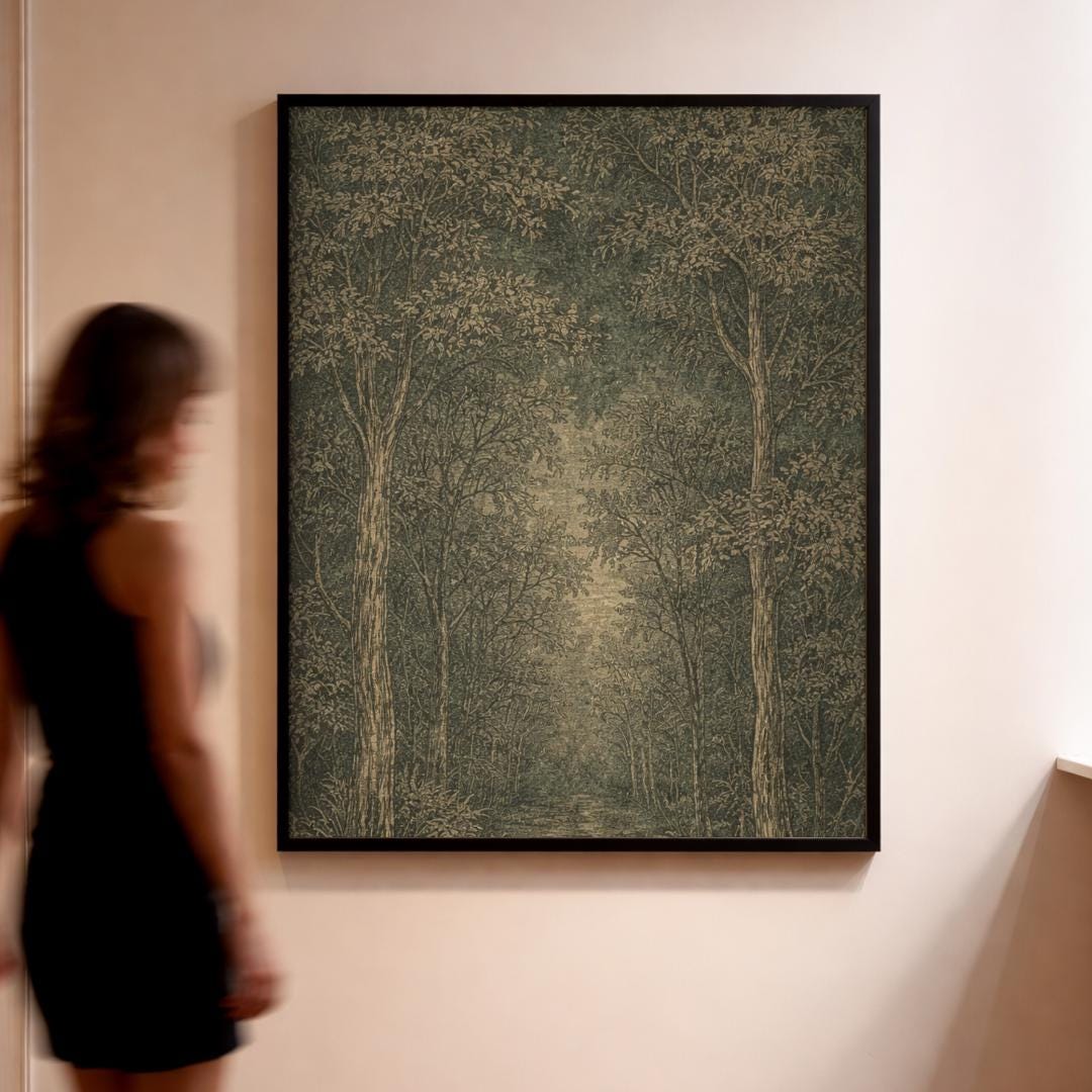 Vintage Wall Art, Emerald Green Neutral Living Room Art, Forrest Print ...