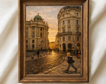 Arte mural vintage de mercado europeo, decoración de sala de estar en tonos neutros y cálidos, impresión de Viena, Austria - Descarga digital