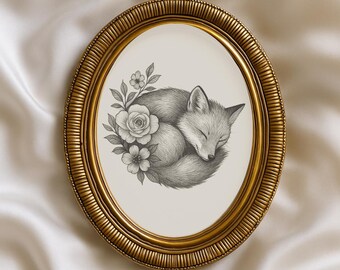 Arte mural de zorros, decoración rústica de habitación con un toque melancólico, dibujo otoñal - Descarga digital