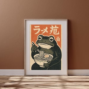 Ramen Frosch, Wandbild, Vintage Retro Essen Raum Dekor, wunderliches asiatisches Poster - Digitaler Download