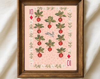 Decoración de pared con naipes vintage, lámina de conejos en tonos neutros cálidos para sala de estar, lámina de remolachas de jardín - Descarga digital