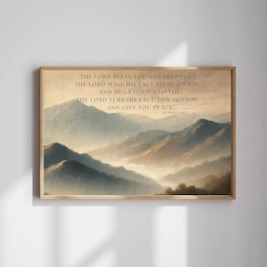 Summer Christian Wall Art, Bible Verse Print, May The Lord Bless You and Keep You, Muted Neutral Mountain Living Room Art - Digital Download