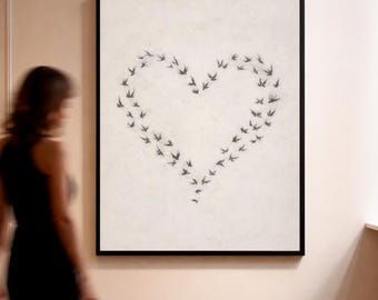 Arte mural neutro, arte de pájaros para sala de estar, impresión abstracta - Descarga digital