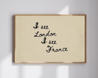Arte mural "Veo Londres, veo Francia", arte neutro para sala de estar, impresión tipográfica - Descarga digital