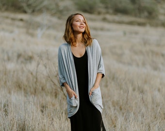 Mia Cooon Cardigan With Pockets / 3/4 Sleeve / High-Low Sweater / More Colors! / Heather Gray / Neutral / Grey / Travel Fashion / Coverup