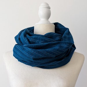 Cotton Gauze with Metallic Gold Pinstripes Infinity Scarf / Teal or Black / Lightweight Woven Scarf / Women&#39;s Gift / Handmade in USA