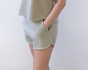 Metallic French Terry Shorts: Sparkle Loungewear with Pockets, Gold or Silver, Made in USA