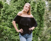 Jersey Asymmetry Off The Shoulder Top Flowy Short Blouse One Shoulder Mauve Burgundy Navy Sage Green Black Resort Fashion