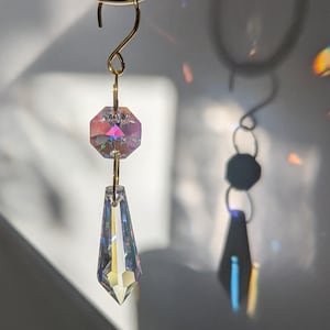 Ornament Suncatcher: Small AB Leaded Glass Ball or Icicle Prism, Chandelier Crystals, Gold, Silver