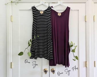 Pixie Pocket Dress / One Size / One Size Plus / Black White Stripe / Mauve / Sage / Burgundy / Plum Purple / Navy / Green / Black / Gray