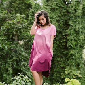 Pink or Blue Ombre Tulip Hem TShirt Dress with Pockets