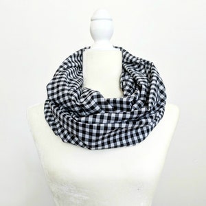 Gingham Infinity Scarf / Black and White / Wear Long Or Short / Cotton Scarf / Spring Scarf / Summer Scarf / Fashion Scarf / Women&#39;s Gift