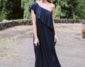 Jersey Asymmetry Off The Shoulder Floor Length Dress Flowy Maxi One Shoulder Mauve Burgundy Navy Sage Green Black Fashion