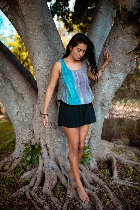 Blueberry Stripes Hand Dyed Jersey Cropped Tank Top