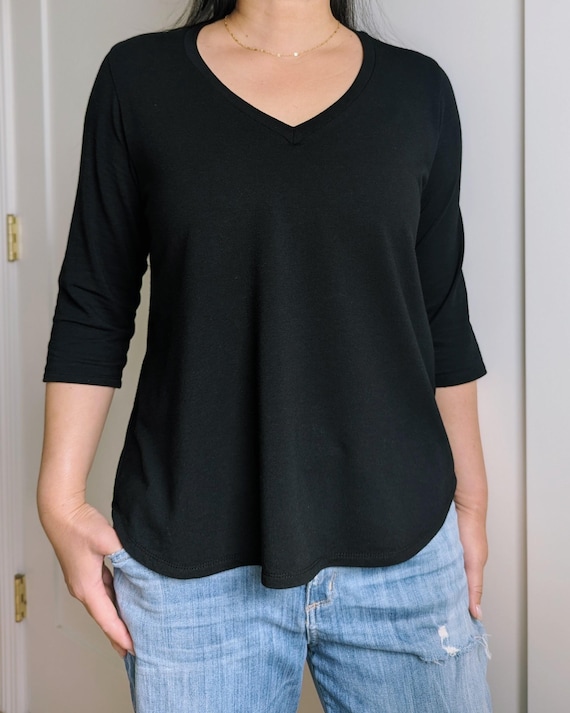 Customizable Bamboo Rayon Cotton Mid-Length Tee: V-Neck or Scoop, Choose Your Sleeve Length!