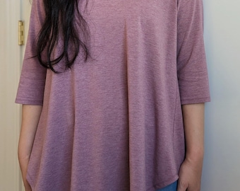 Customizable Bamboo Rayon Cotton Flowy Tunic Tee: V-Neck or Scoop, Choose Your Sleeve Length