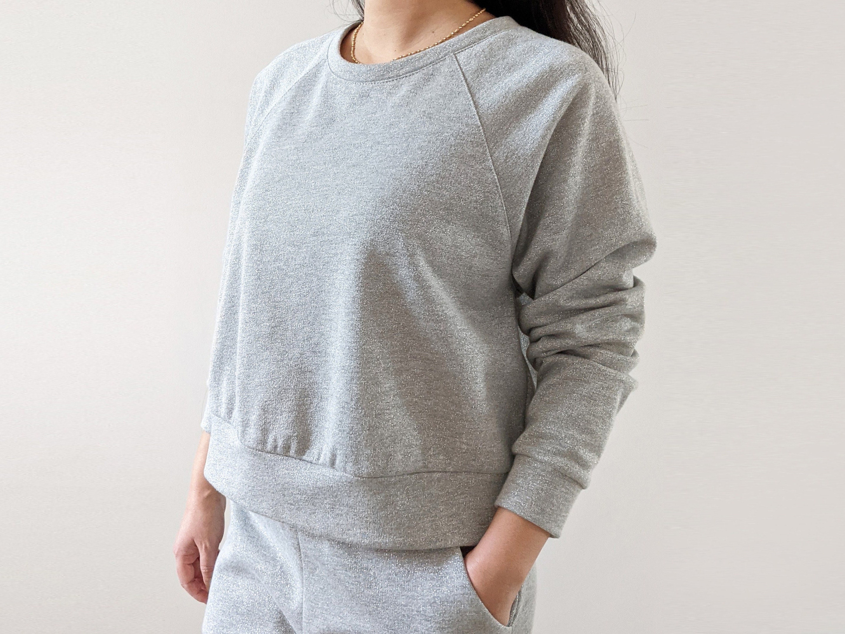 Metallic French Terry Cropped Sweatshirt Oversized Boxy Sweater Heathered Gray Silver Heathered Taupe Gold Sparkle Made in USA