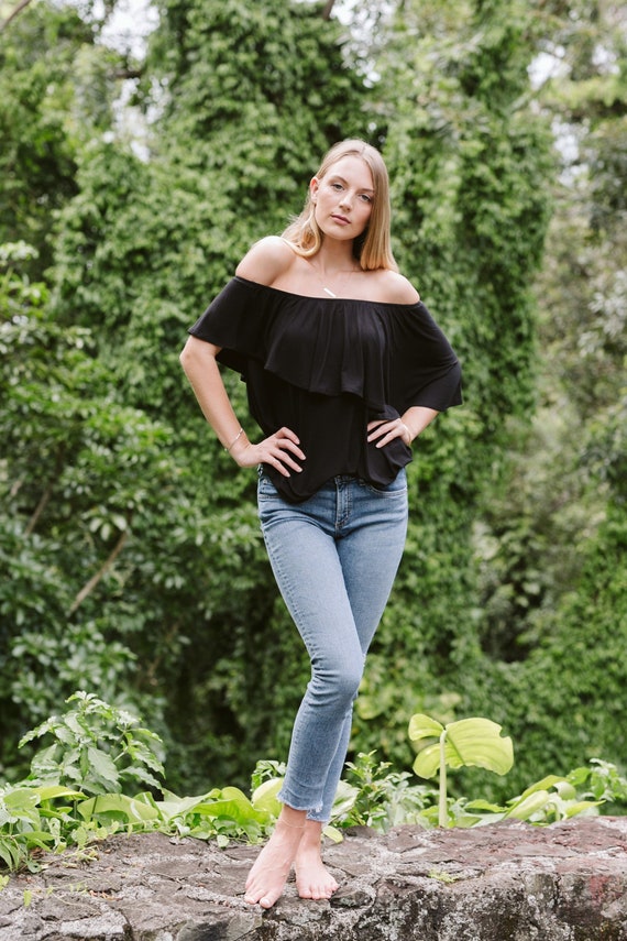 black off the shoulder top flowy