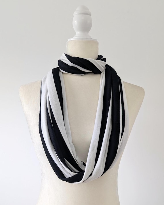 Striped Jersey Infinity Scarf / Black Ivory or Pink Ivory