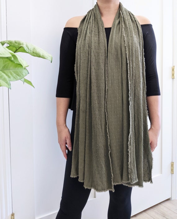 Frayed Edge Long Woven Scarf / Crinkle Gauze / Challis / or Hand Dyed