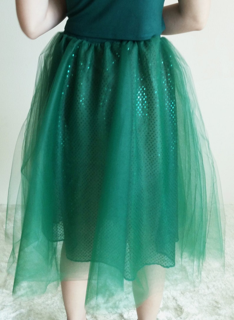 Tessa Hunter Green Tutu / Sparkle Skirt / Green Tulle Skirt / High Waist Midi Skirt / Party Fashion / Holiday Skirt / Hula Skirt / Mermaid image 4