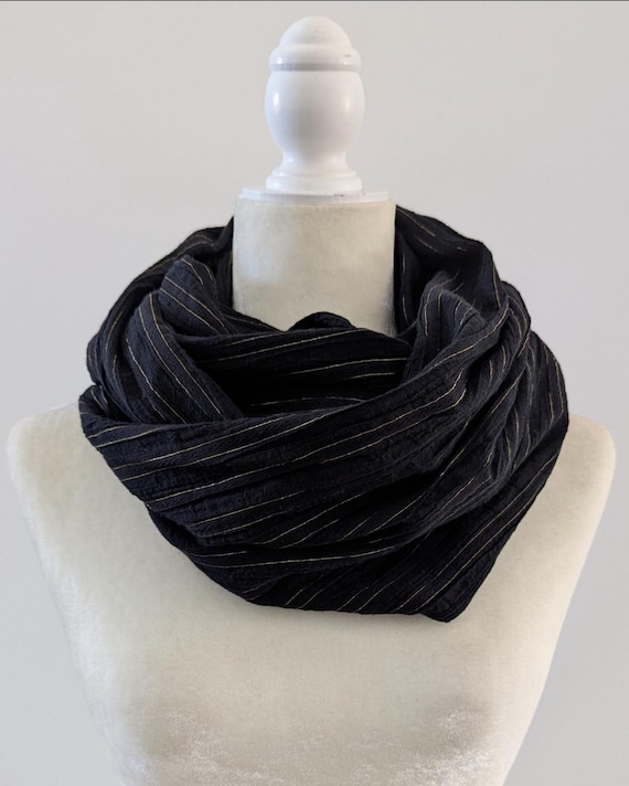 Cotton Gauze with Metallic Gold or Silver Pinstripes Infinity Scarf