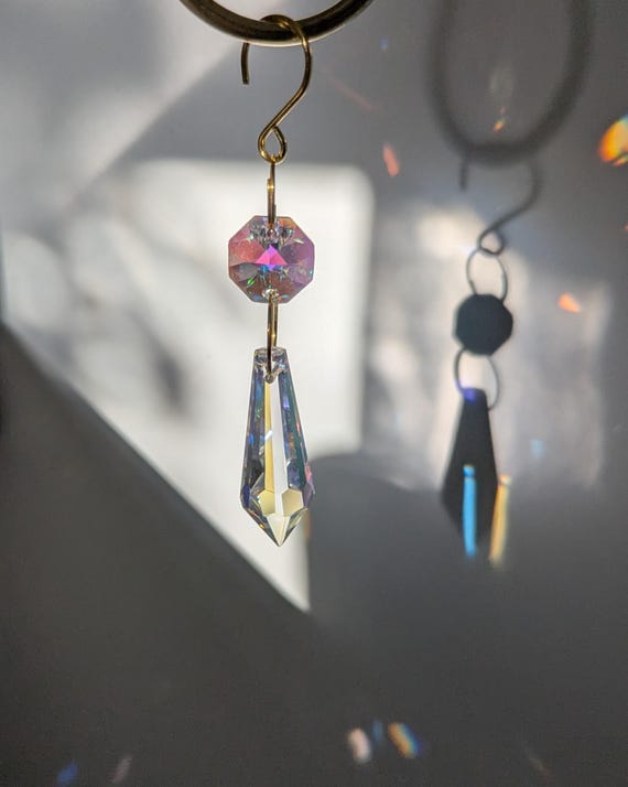 Ornament Suncatcher / Leaded Glass AB Crystal Ball or AB Crystal Icicle / Gold or Silver