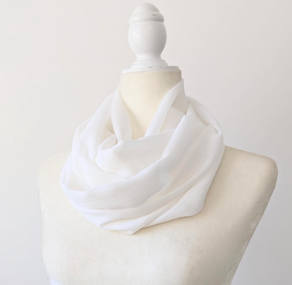 Crepe Chiffon Infinity Scarf / Black or Off White